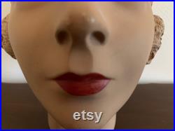 RARE 1930's Korrect-Way Blonde, Blue-Eyes, Red Lip Plaster Mannequin Head, Outstanding Condition