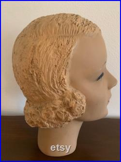RARE 1930's Korrect-Way Blonde, Blue-Eyes, Red Lip Plaster Mannequin Head, Outstanding Condition