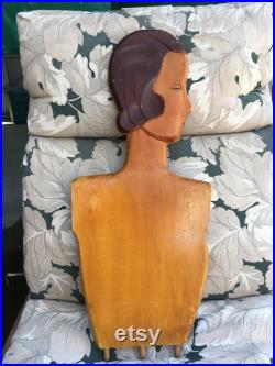 RARE 1930s Mannequin, Art Deco Woodikin Head and Torso, Store Display