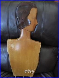 RARE 1930s Mannequin, Art Deco Woodikin Head and Torso, Store Display