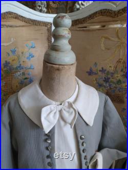 RARE Antique Miniature Child Tailor's Dummy With Vintage Bow Jacket Blouse Mannequin From France Brocante Boudoir Clothing Faded Blue Old