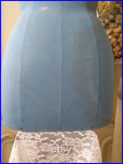 RAR in blue Authentic shabby chic decoration. Antique brocante wasp waist dress form mannequin from France