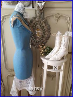 RAR in blue Authentic shabby chic decoration. Antique brocante wasp waist dress form mannequin from France