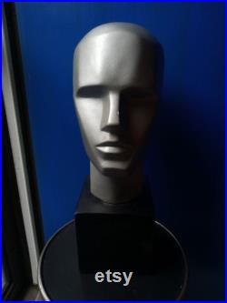 Rare Antique Deco Silver Black CUBIST Male Mannequin Sculpture Display Bust 18