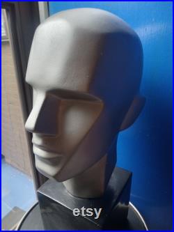 Rare Antique Deco Silver Black CUBIST Male Mannequin Sculpture Display Bust 18