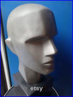 Rare Antique Deco Silver Black CUBIST Male Mannequin Sculpture Display Bust 18