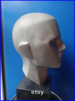 Rare Antique Deco Silver Black CUBIST Male Mannequin Sculpture Display Bust 18
