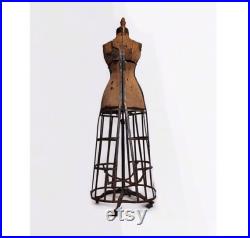 Rare Hall-Borchert Co. Antique Dress Form, Victorian Mannequin with Adjustable Metal Cage Skirt, 1900's Hall Borchert Dress Form Metal Cage