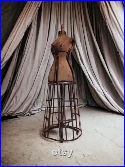 Rare Hall-Borchert Co. Antique Dress Form, Victorian Mannequin with Adjustable Metal Cage Skirt, 1900's Hall Borchert Dress Form Metal Cage