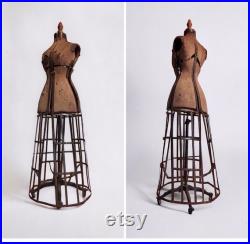 Rare Hall-Borchert Co. Antique Dress Form, Victorian Mannequin with Adjustable Metal Cage Skirt, 1900's Hall Borchert Dress Form Metal Cage