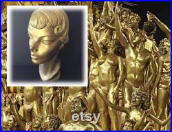 Rare Hard To Find Vintage Department Store Composition Flapper Style Mannequin Head Painted Gold, As Found