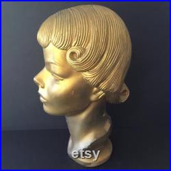 Rare Hard To Find Vintage Department Store Composition Flapper Style Mannequin Head Painted Gold, As Found