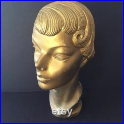 Rare Hard To Find Vintage Department Store Composition Flapper Style Mannequin Head Painted Gold, As Found