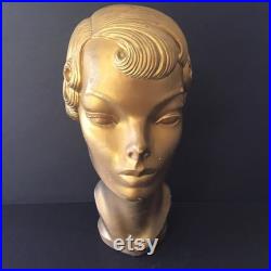 Rare Hard To Find Vintage Department Store Composition Flapper Style Mannequin Head Painted Gold, As Found