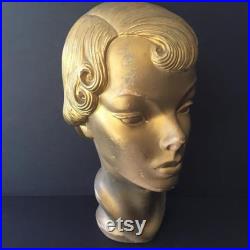 Rare Hard To Find Vintage Department Store Composition Flapper Style Mannequin Head Painted Gold, As Found