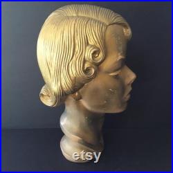 Rare Hard To Find Vintage Department Store Composition Flapper Style Mannequin Head Painted Gold, As Found