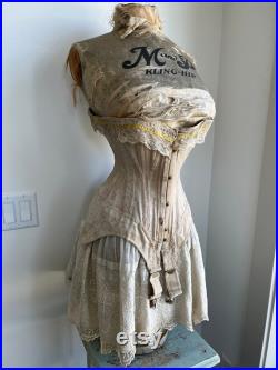 Rare Vintage M and P Corset Dress Form Mannequin with Corset and Skirt