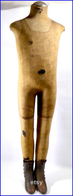 Rare Vintage Mannequin By The Curtis-Leger Fixture Co. Posed Child-Size, Cast Iron Button-Up Shoes, Edwardian Era, Circa 1920's Chicago