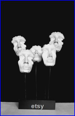Rare heavy Vintage Counter top Mannequin faces on flexible wire stand