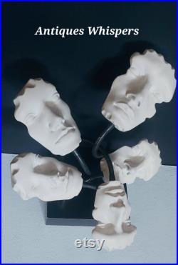 Rare heavy Vintage Counter top Mannequin faces on flexible wire stand