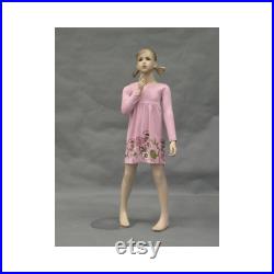 Realistic 7 Year Old Child Girl Fiberglass Mannequin with Face and Molded Hair 509F