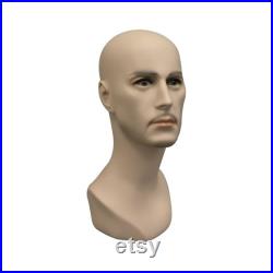 Realistic Adult Male Fleshtone Fiberglass Mannequin Display Head with Facial Features (2 pack) JACKF1