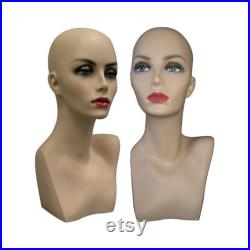 Realistic Face Fiberglass Adult Female Mannequin Head with Detailed Face Make Up (2 pack) PH17