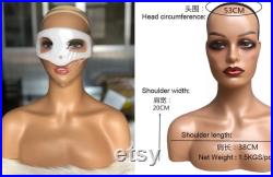 Realistic Female Adult Smiling Mannequin Head with Bust Shoulders Wig, Jewelry, Hat, Accessory and Product Displays and More