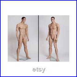 Realistic Male Adult Full Body Fiberglass Fleshtone Mannequin with Molded Hair and Base Included MATT