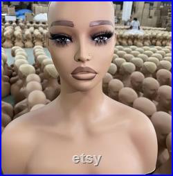 Realistic Mannequin Bust Black Brown Female Mannequin Head Wig Stand Display Mannequin Head( 9.5 7.8 12.2 )