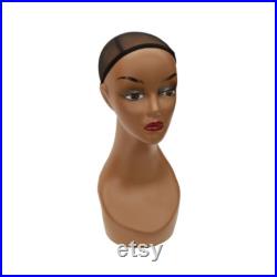 Realistic Women's African American Fiberglass Mannequin Display Head (2 Pack) SLTT1