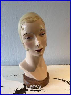 Retro Vintage 1920s 1930s Mannequin Head Katherine's Collection Hat Millinery Display