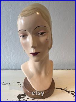 Retro Vintage 1920s 1930s Mannequin Head Katherine's Collection Hat Millinery Display