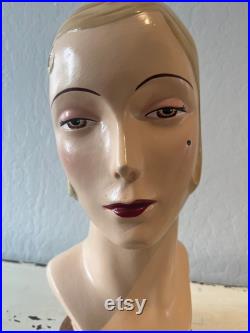 Retro Vintage 1920s 1930s Mannequin Head Katherine's Collection Hat Millinery Display