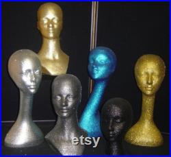 SIX( 6) 6204XMM-19 H Long Neck Metallic tm Glitter Mannequins- 2 Silver, 2 Gold, and 2 Blue Glitter (Black,Red) POLLY Products USA Quality