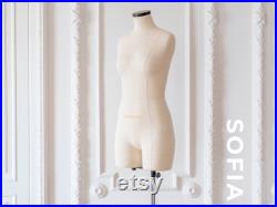 SOFIA Soft anatomic tailor dress form with legs and construction lines Tailor mannequin torso Fully pinnable With optional stand