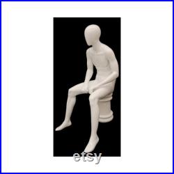 Seated Male Adult Fiberglass Glossy White Mannequin with Stool Included KW15DS