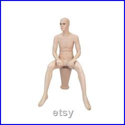 Seated Realistic Fleshtone Fiberglass Male Mannequin with Stool and Wig Included