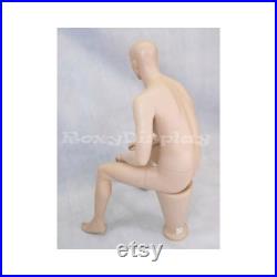 Seated Realistic Fleshtone Fiberglass Male Mannequin with Stool and Wig Included