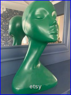 Seba original retro vintage display wig hat bust head green Made in England pop art rare