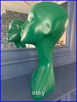 Seba original retro vintage display wig hat bust head green Made in England pop art rare