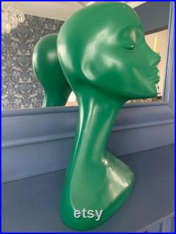 Seba original retro vintage display wig hat bust head green Made in England pop art rare