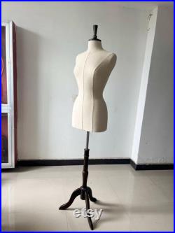Sewing Coats Display Dress Display Vintage Chest Size 94cm Dark Wooden Base Linen Mannequin Dress Form Teressa