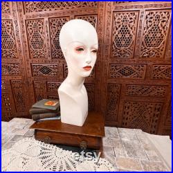 She Walks in Beauty 1970s Revlon Countertop Mannequin with Decal Vintage Prop Head of Woman Wig Hat Display Unusual Decor