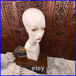 She Walks in Beauty 1970s Revlon Countertop Mannequin with Decal Vintage Prop Head of Woman Wig Hat Display Unusual Decor