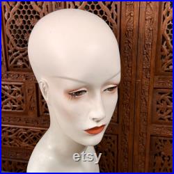 She Walks in Beauty 1970s Revlon Countertop Mannequin with Decal Vintage Prop Head of Woman Wig Hat Display Unusual Decor