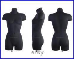 Soft fully pinnable professional female dress form with anatomic detailing and legs
