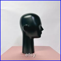 Solid Wood Hand Head Model, Green Mannequin Head Wood with ear nose eye, dark green Classic wood mold display props for fashion designer
