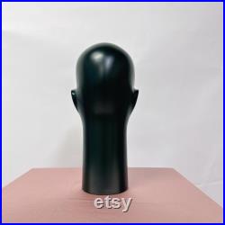 Solid Wood Hand Head Model, Green Mannequin Head Wood with ear nose eye, dark green Classic wood mold display props for fashion designer