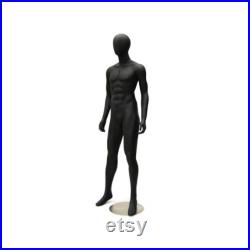 Standing Straight Mens Matte Black Egg Head Full Body Mannequin with Base KM26BK2